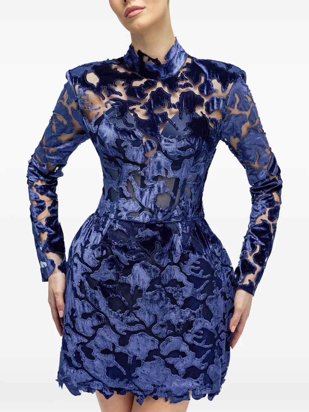 ARAFTU lace long-sleeved mini dress - Blu