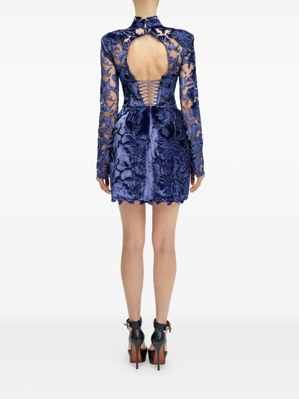  Araftu Lace Long-sleeved Mini Dress - Blue 