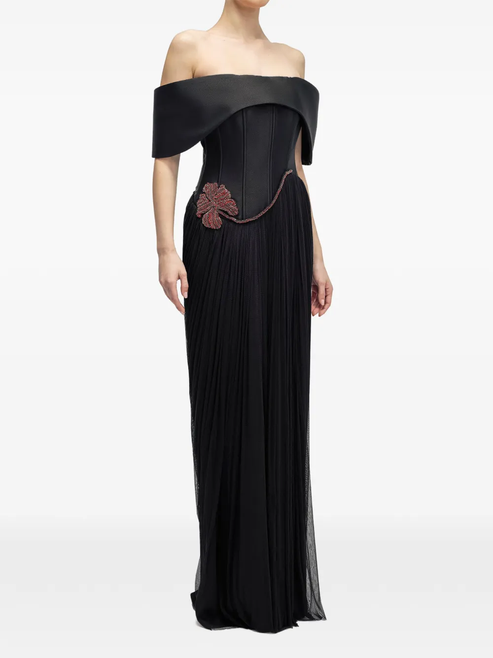 ARAFTU off-the-shoulder corset-style gown - Zwart
