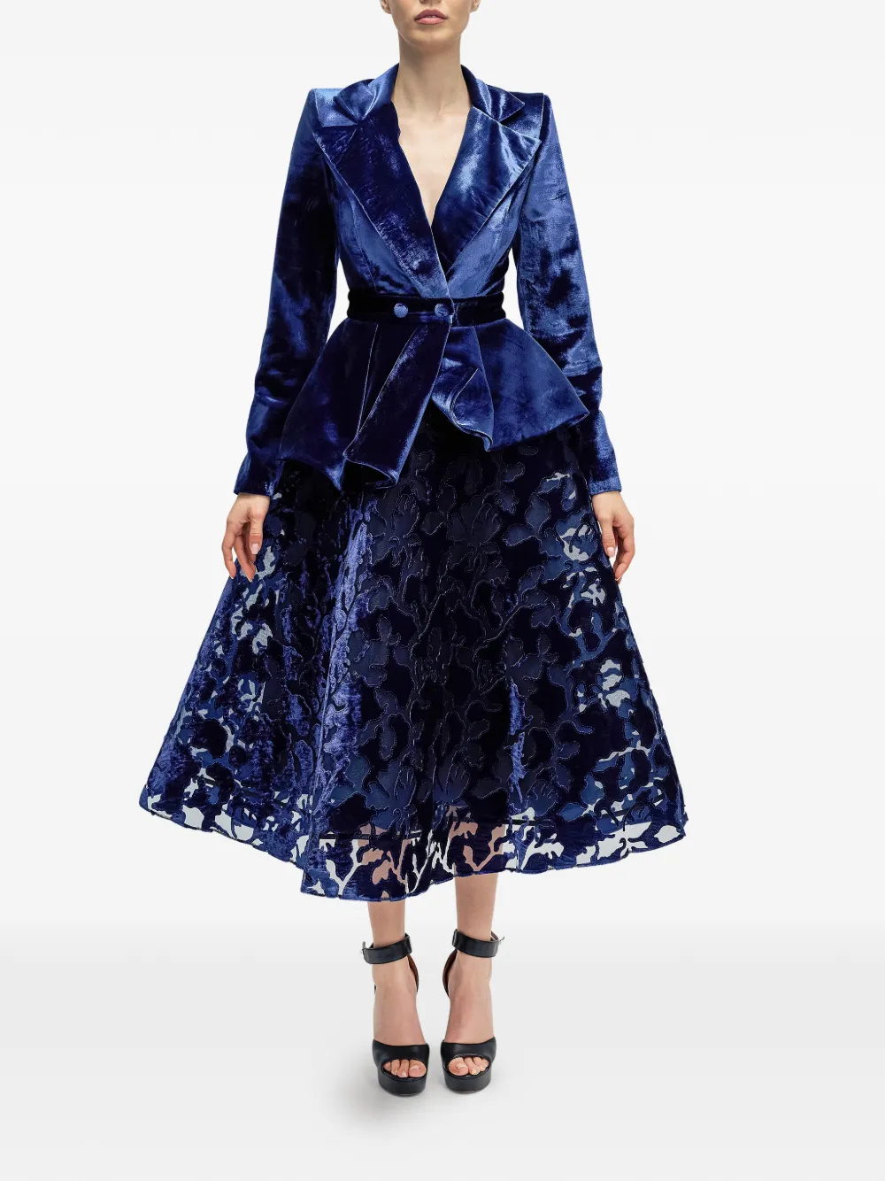 ARAFTU lace-skirt velvet-blazer suit - Blu