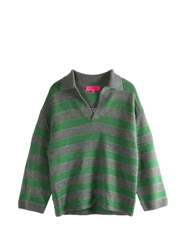 The Elder Statesman Striped V-neck Sweater in Grey