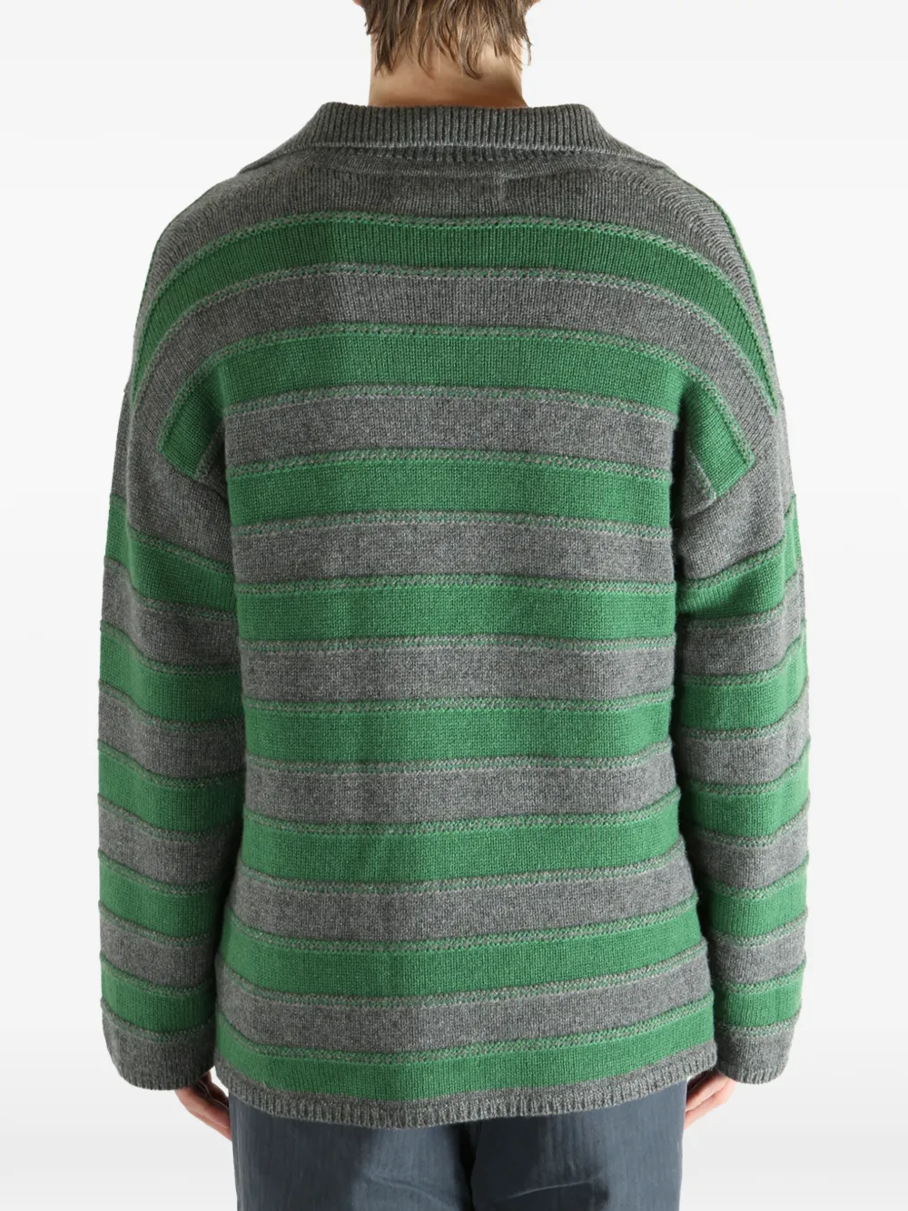 The Elder Statesman Gestreepte trui met V-hals Grijs