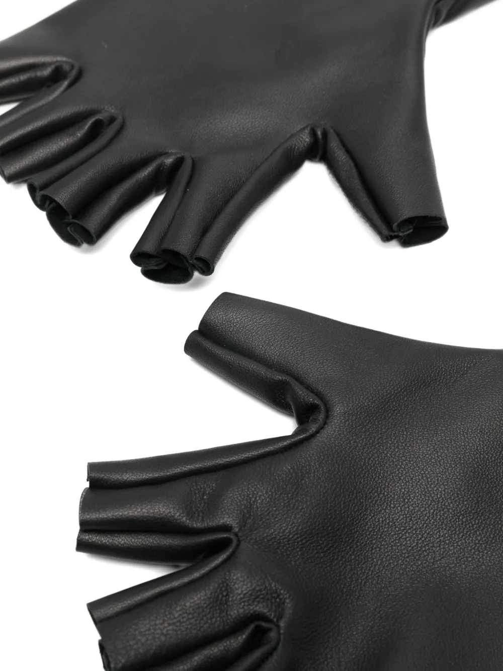  Mitiliane Couture Fingerless Leather Midi Gloves - Black 