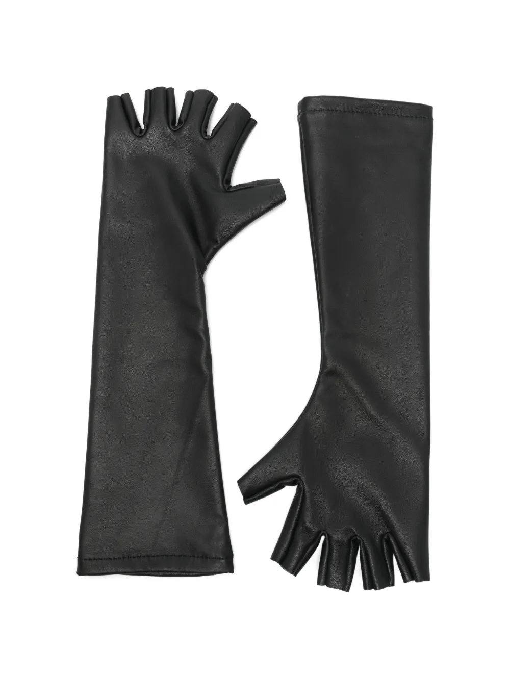  Mitiliane Couture Fingerless Leather Midi Gloves - Black 