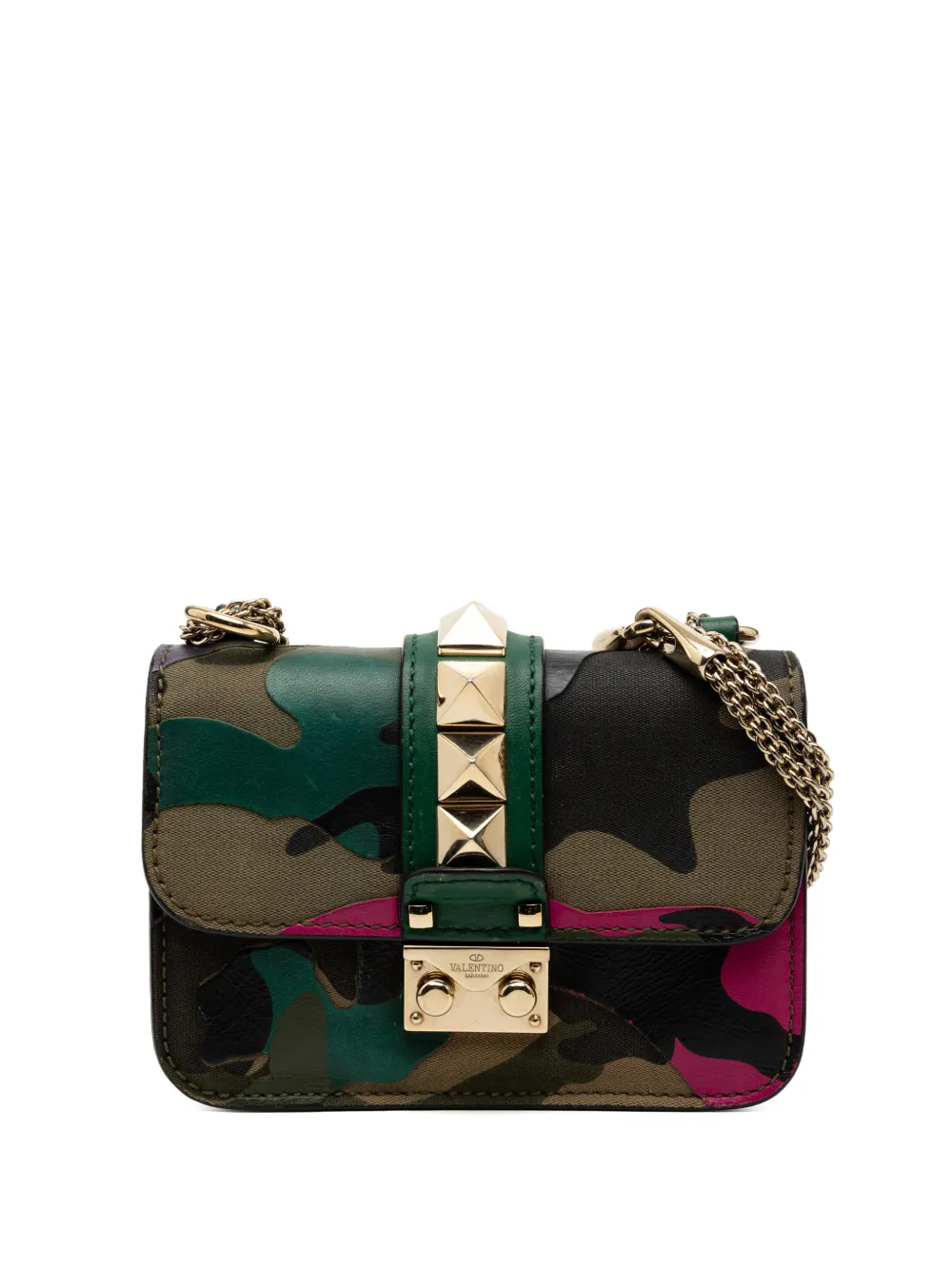 Valentino Garavani Pre-Owned 2000-2017 Mini Nappa and Canvas Camouflage Rockstud Glam Lock crossbody bag - Green