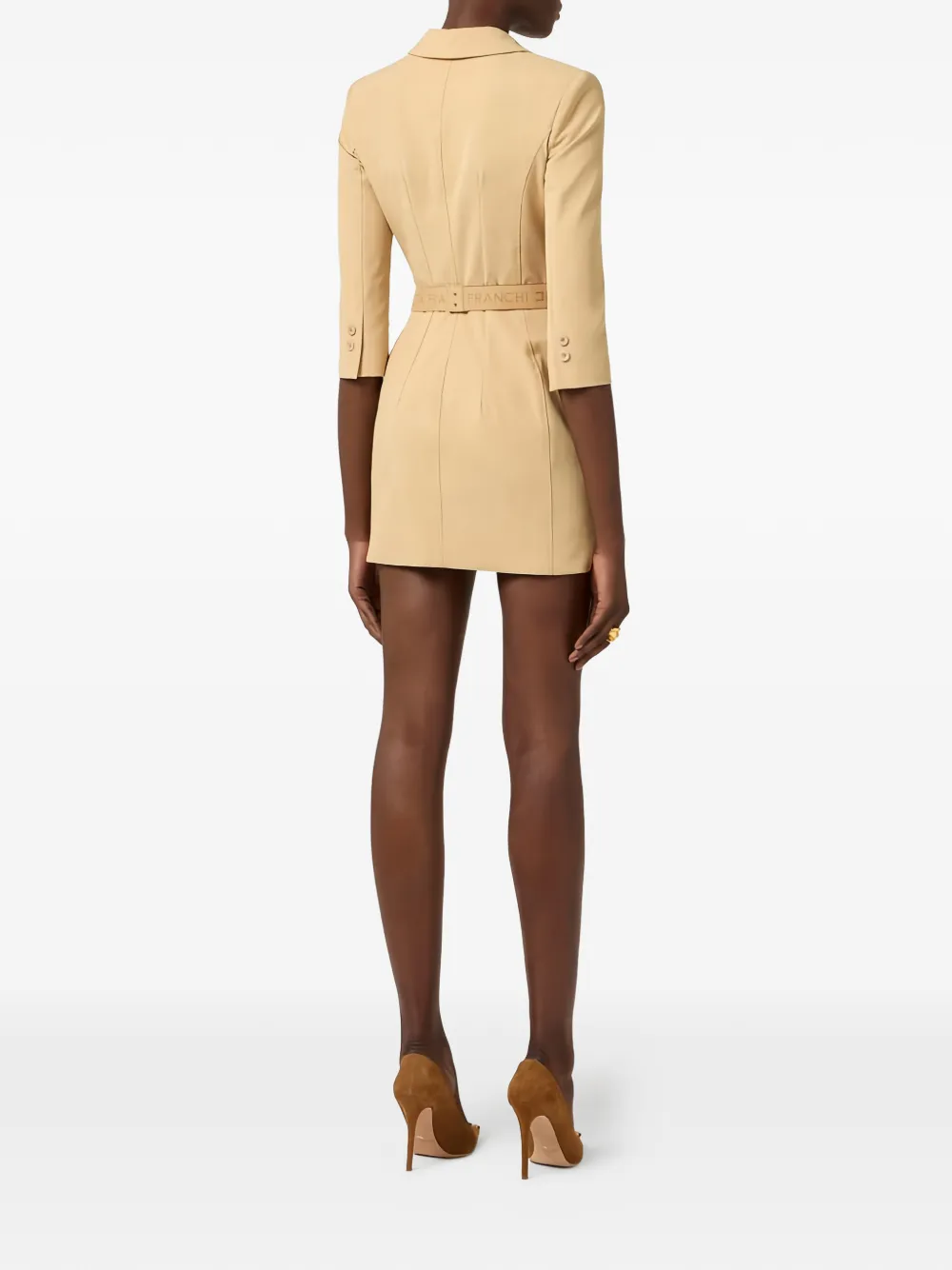 Elisabetta Franchi Mini-jurk met ceintuur en revers Beige