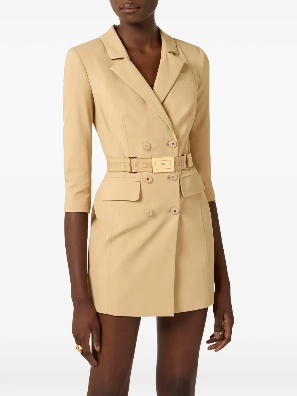 Elisabetta Franchi Mini-jurk met ceintuur en revers Beige