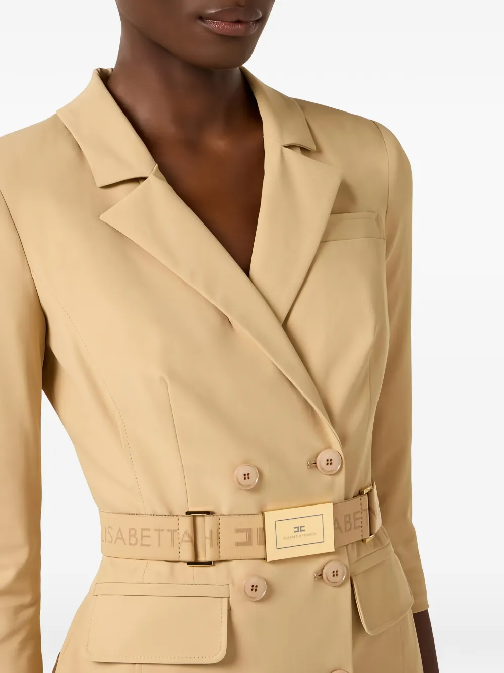 Elisabetta Franchi Mini-jurk met ceintuur en revers Beige