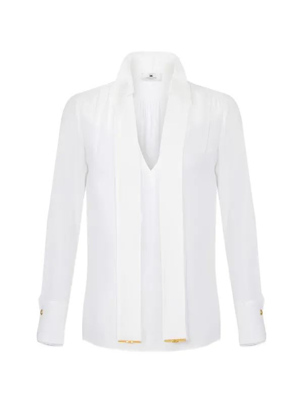 Elisabetta Franchi モノグラム ロングスリーブ ブラウス Elisabetta Franchi Vネック ブラウス | ホワイト | FARFETCH JP