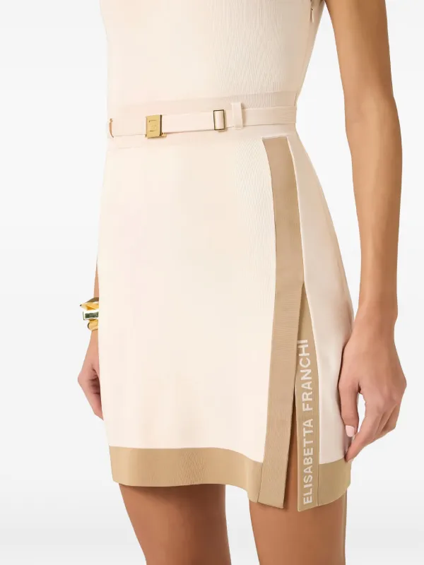 Elisabetta Franchi high-neck Belted Mini Dress | Neutrals | FARFETCH