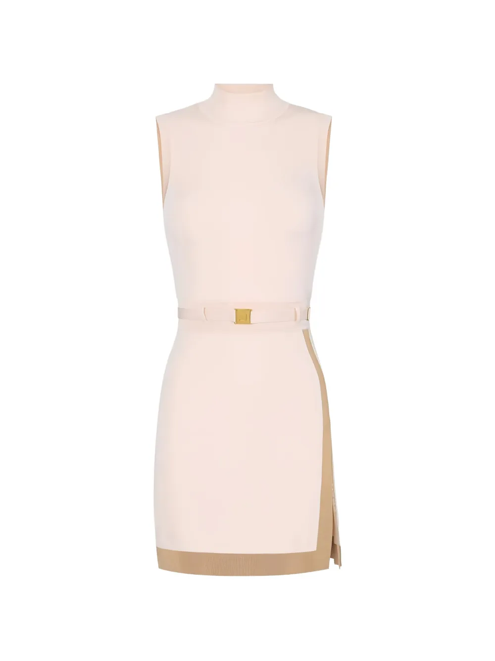 Elisabetta Franchi high-neck belted mini dress - Toni neutri