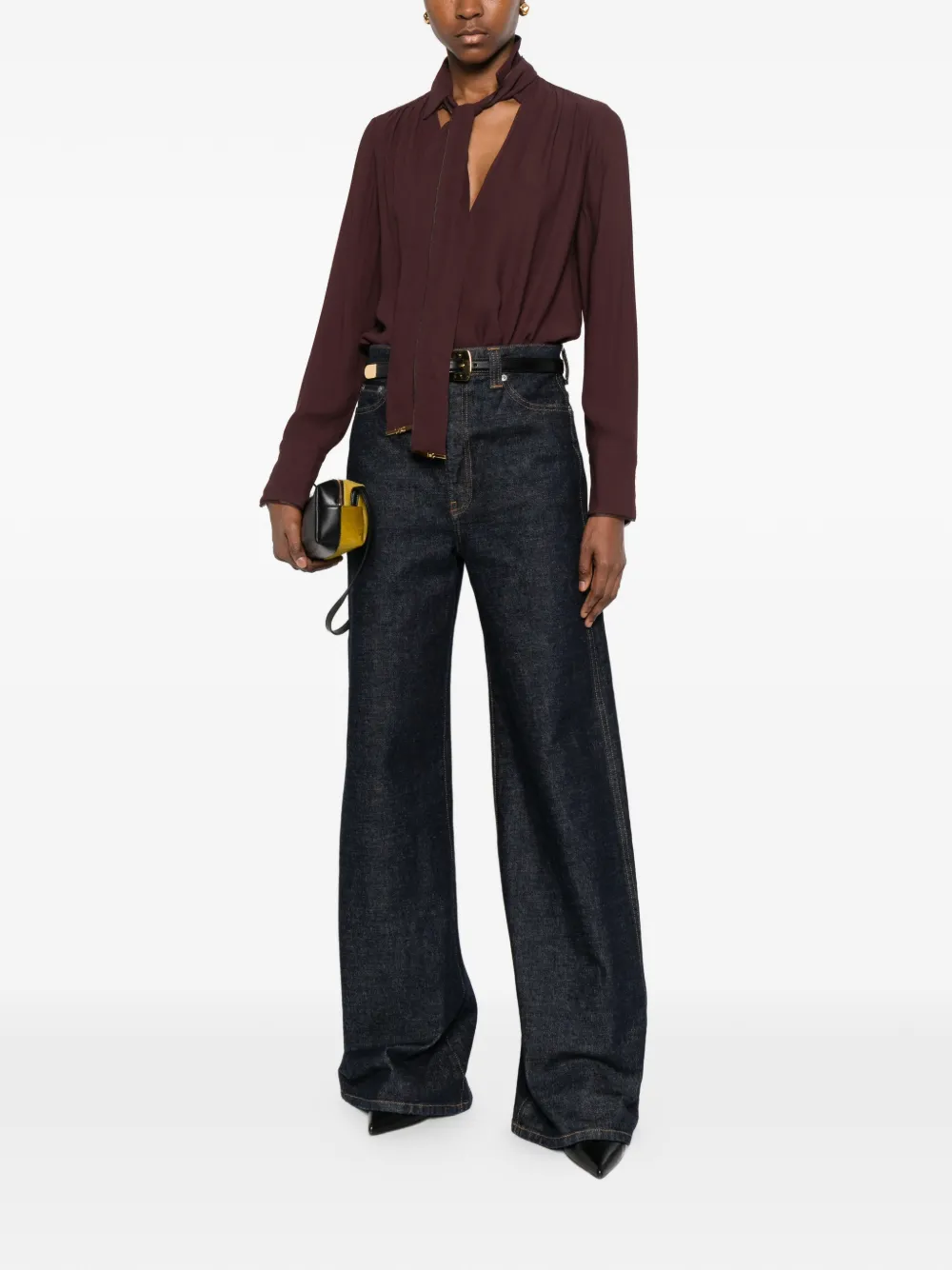  Elisabetta Franchi V-neck Sashed Top - Brown 