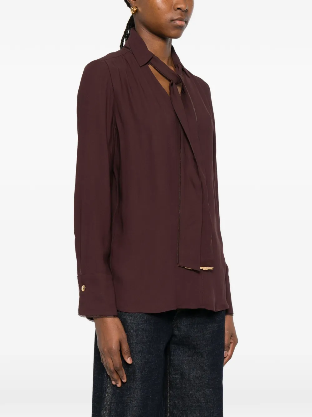  Elisabetta Franchi V-neck Sashed Top - Brown 
