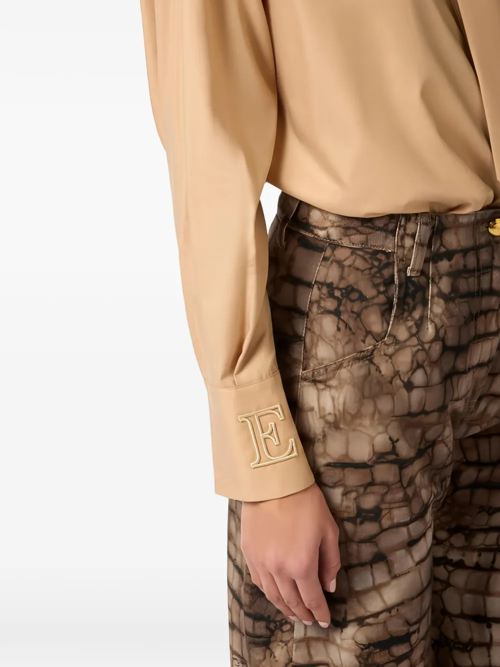 Tie-Detail Logo-Embroidery Shirt