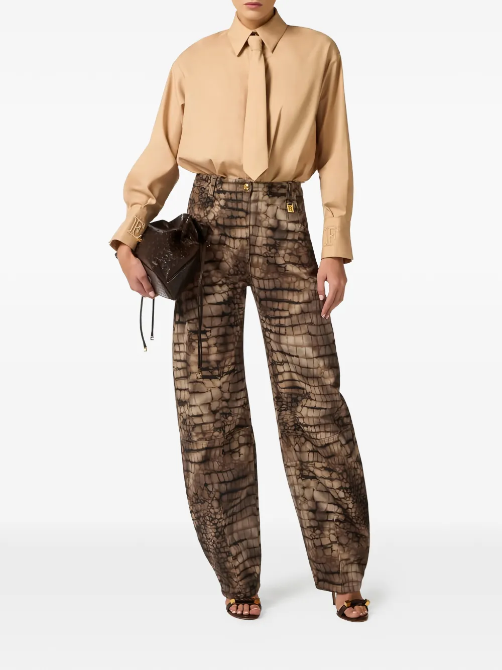 Elisabetta Franchi tie-detail logo-embroidery shirt - Beige