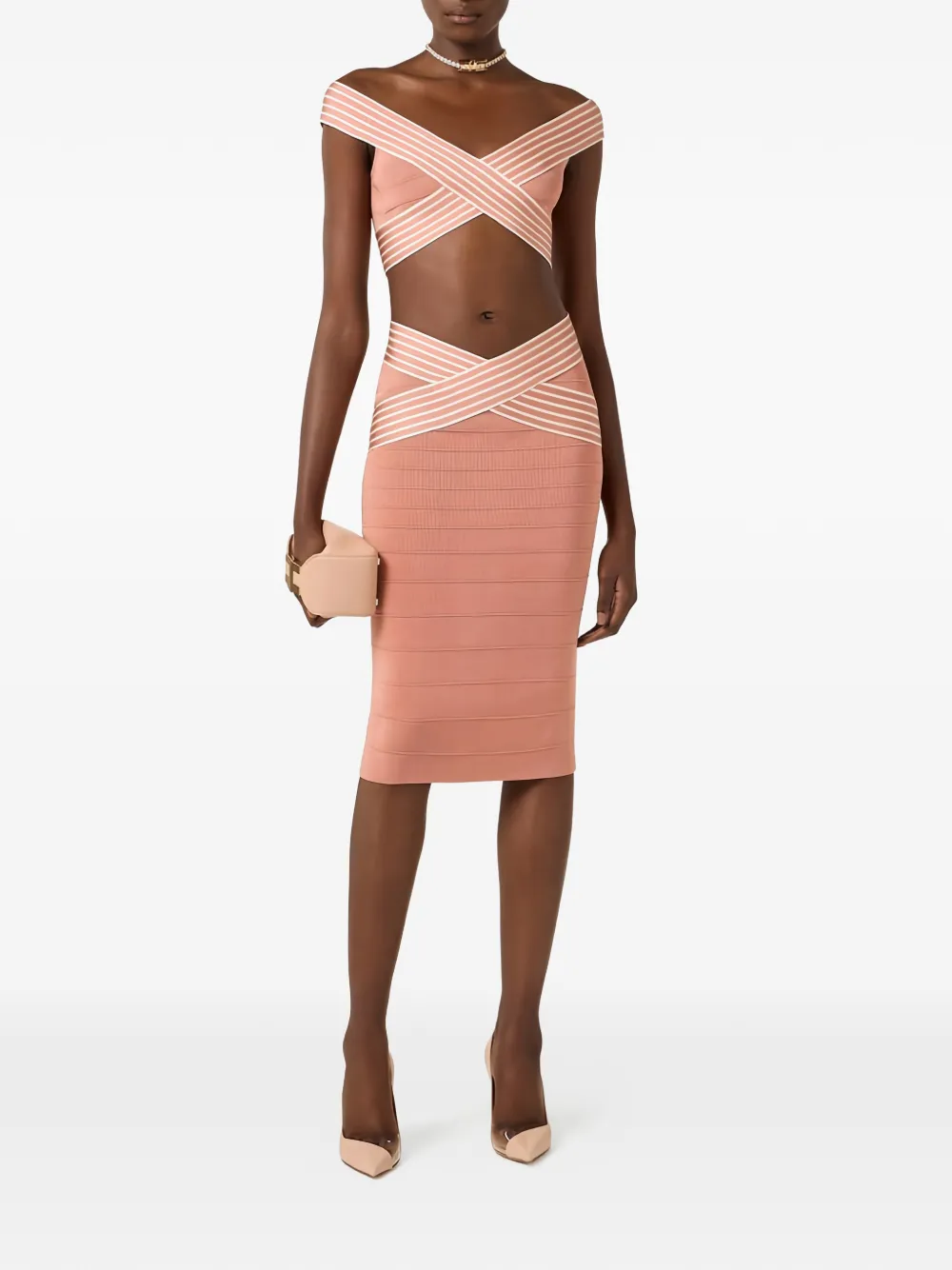 Elisabetta Franchi striped-detail midi skirt - Roze