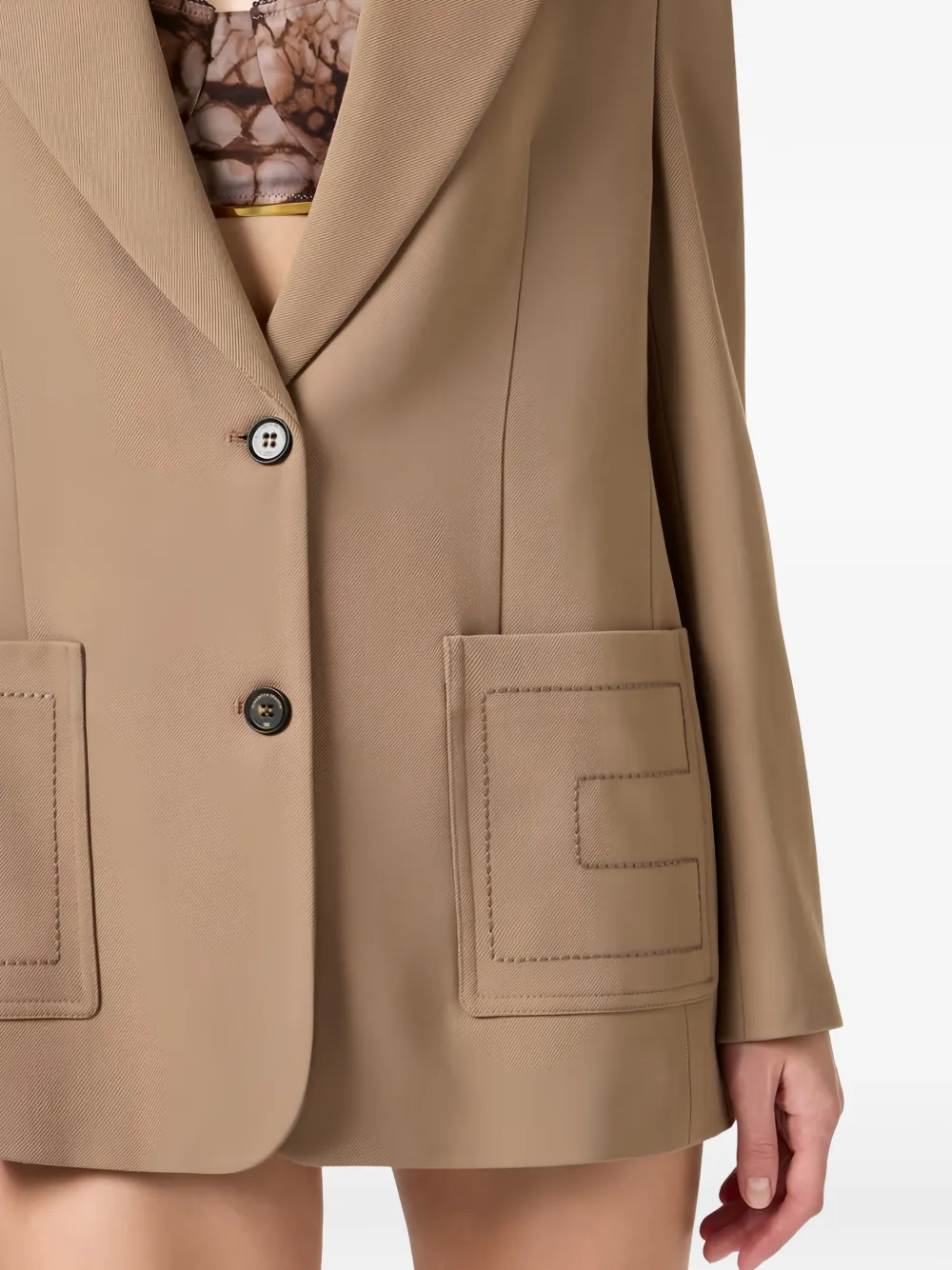 Elisabetta Franchi Blazer met enkele rij knopen en geborduurde zak Beige