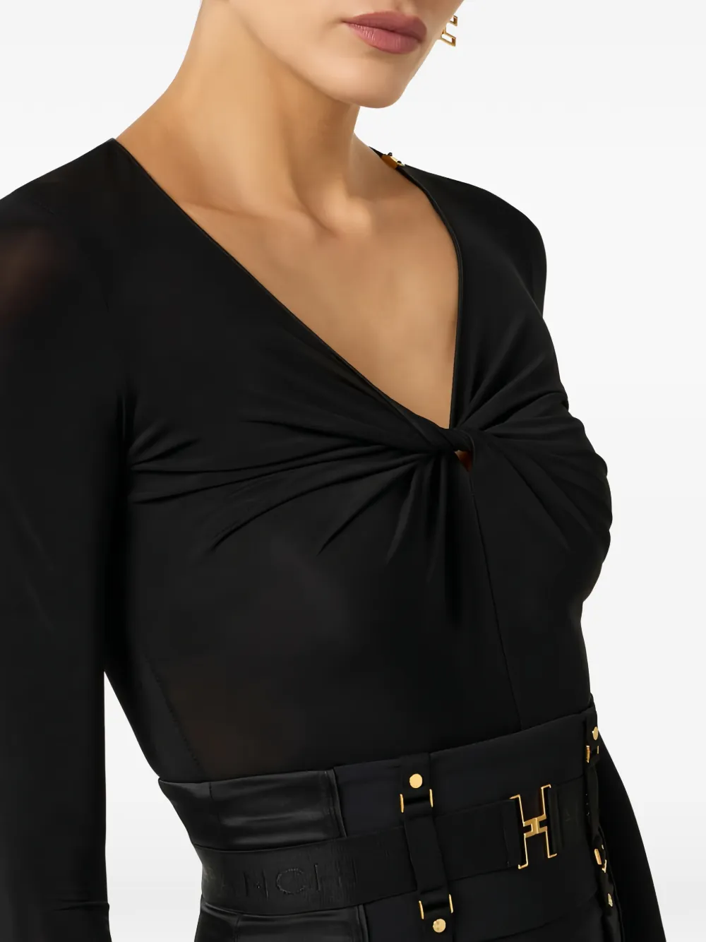 Elisabetta Franchi draped long-sleeves bodysuit - Zwart