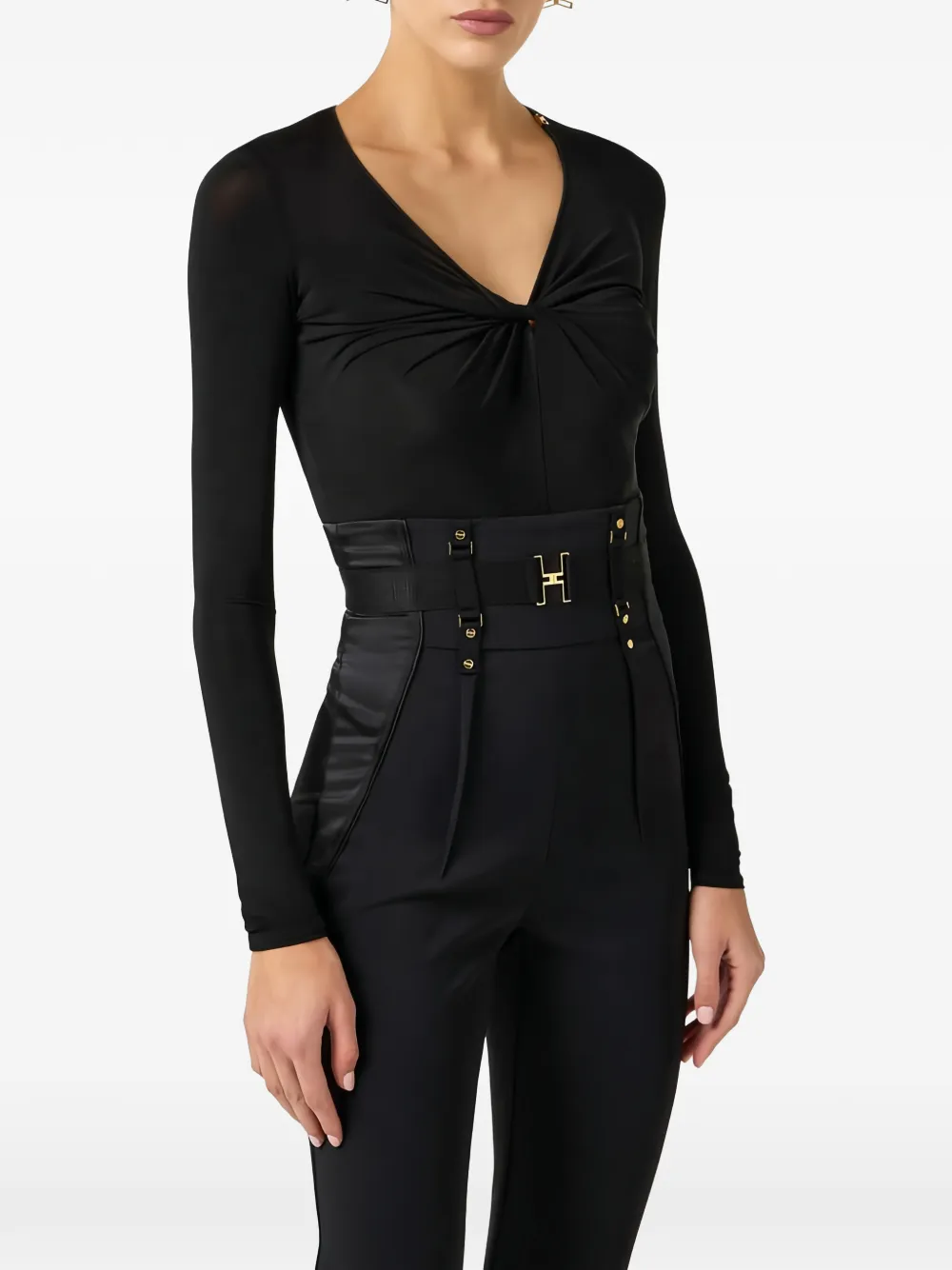  Elisabetta Franchi Draped Long-sleeves Bodysuit - Black 