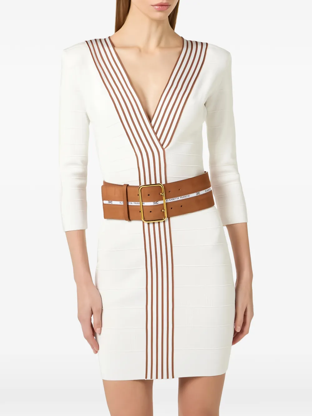 Elisabetta Franchi Striped Knit Mini Dress | White | FARFETCH