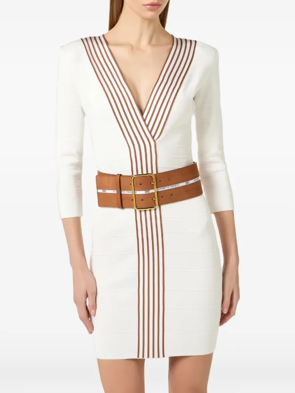 white dress with gold stripes Elisabetta Franchi Knit Fabric Striped Bands | party-season