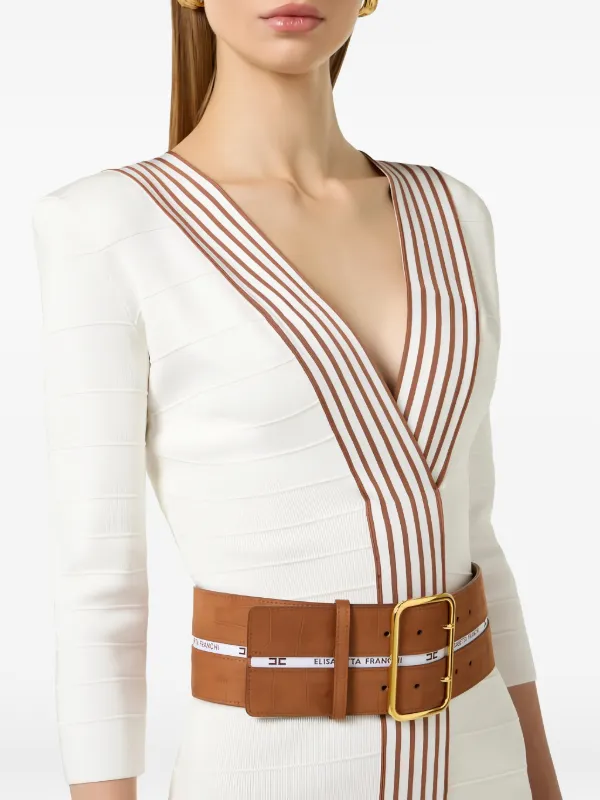 Elisabetta Franchi ストライプ ニットミニドレス | ホワイト 