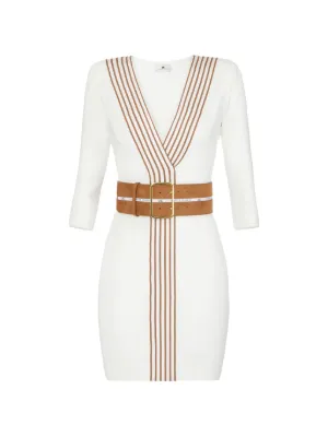 Elisabetta Franchi Striped Knit Mini Dress | White | FARFETCH