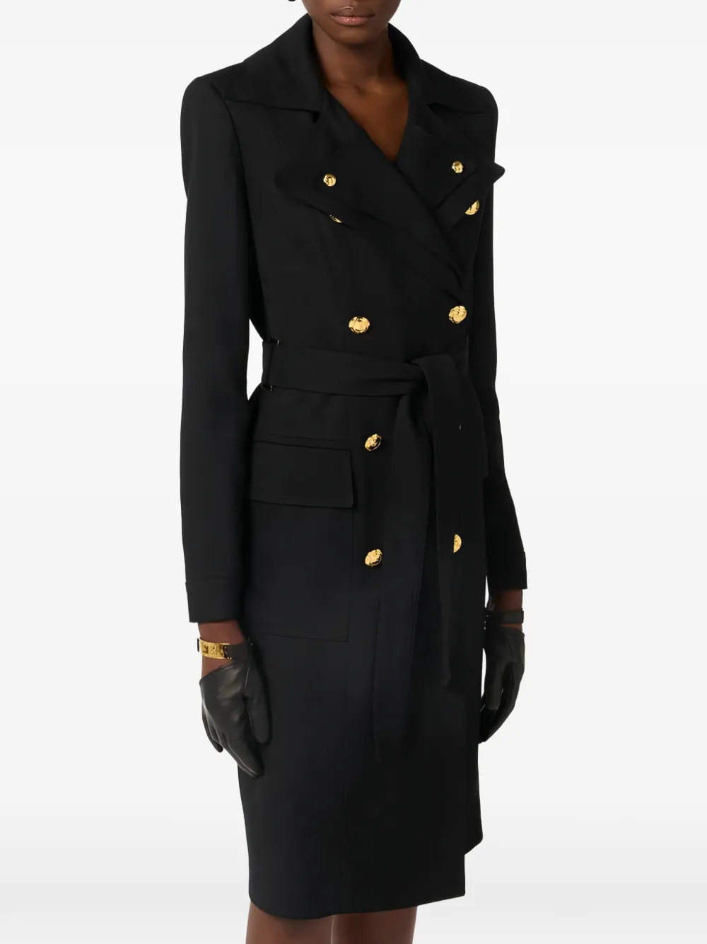 Elisabetta Franchi Trenchcoat met dubbele rij knopen en klepzak Zwart