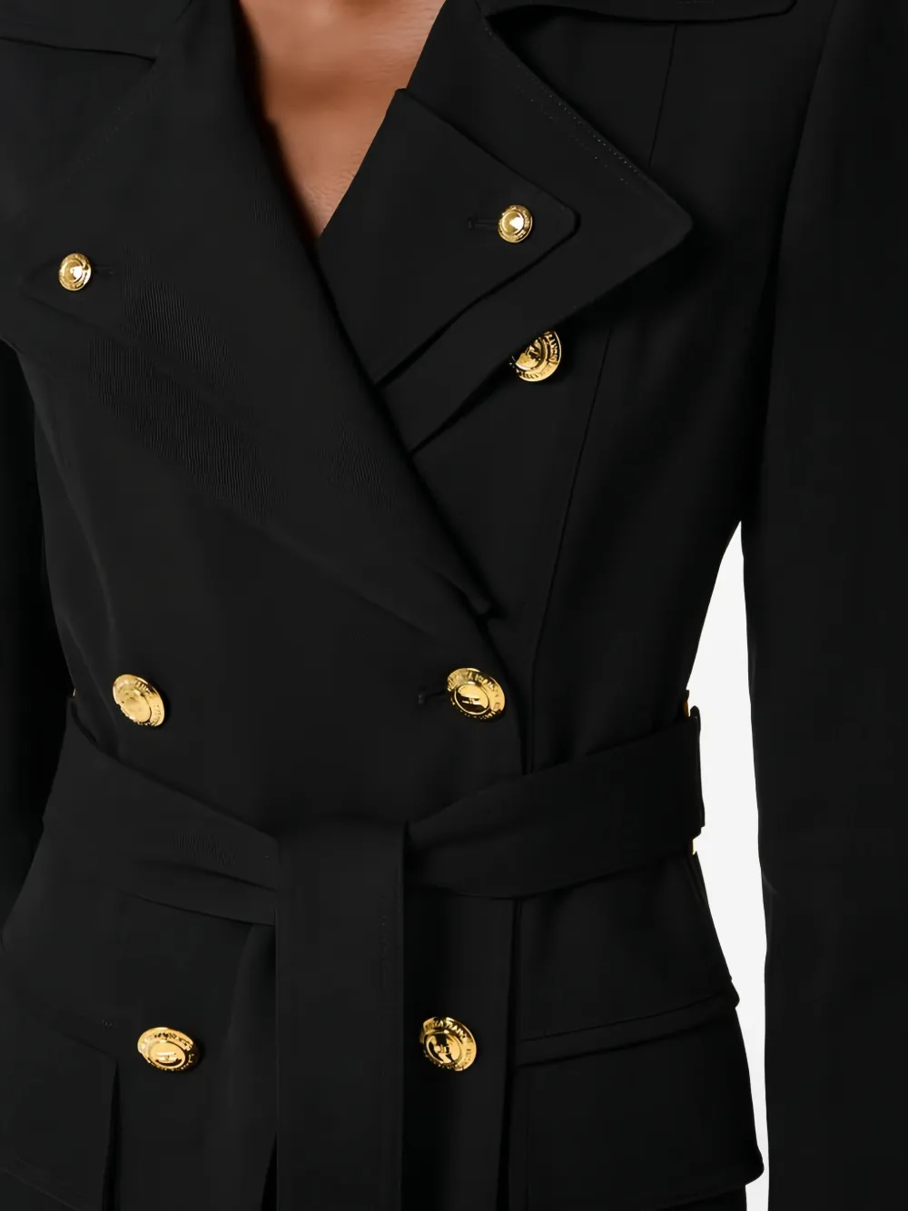 Elisabetta Franchi Trenchcoat met dubbele rij knopen en klepzak Zwart