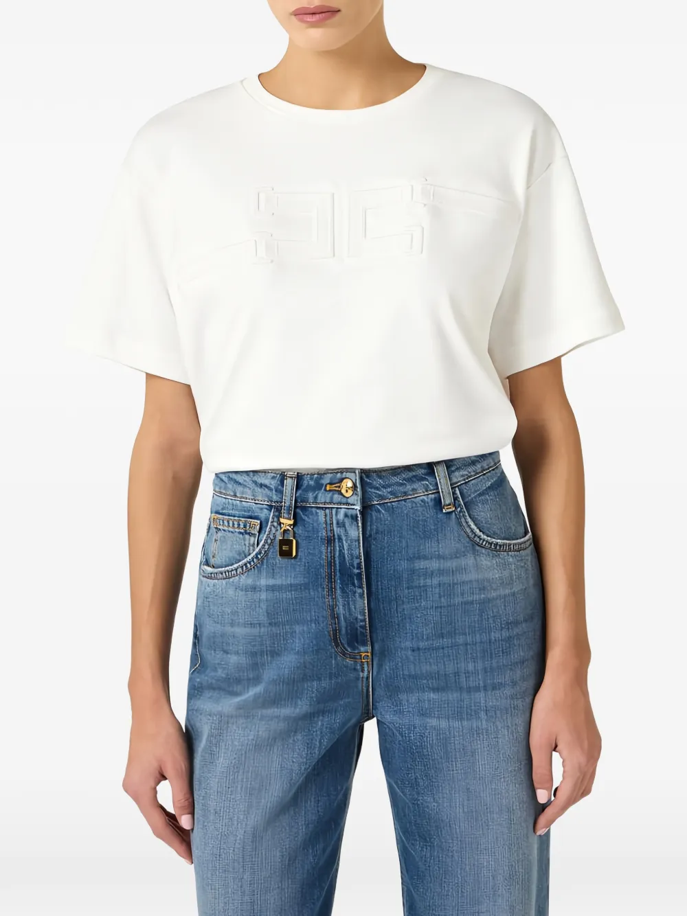 Elisabetta Franchi T-shirt met logo-reliëf Wit