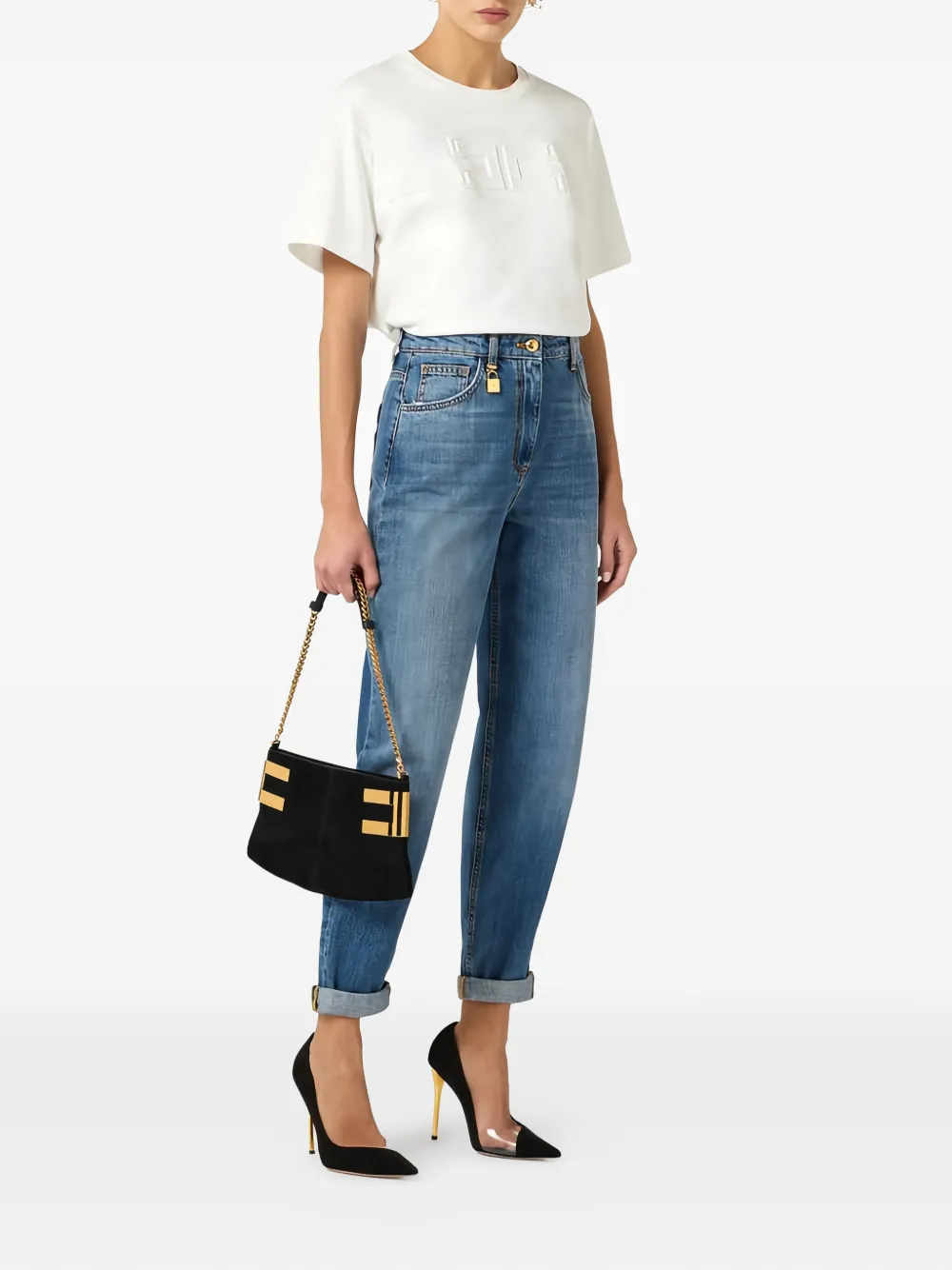 Elisabetta Franchi T-shirt met logo-reliëf Wit