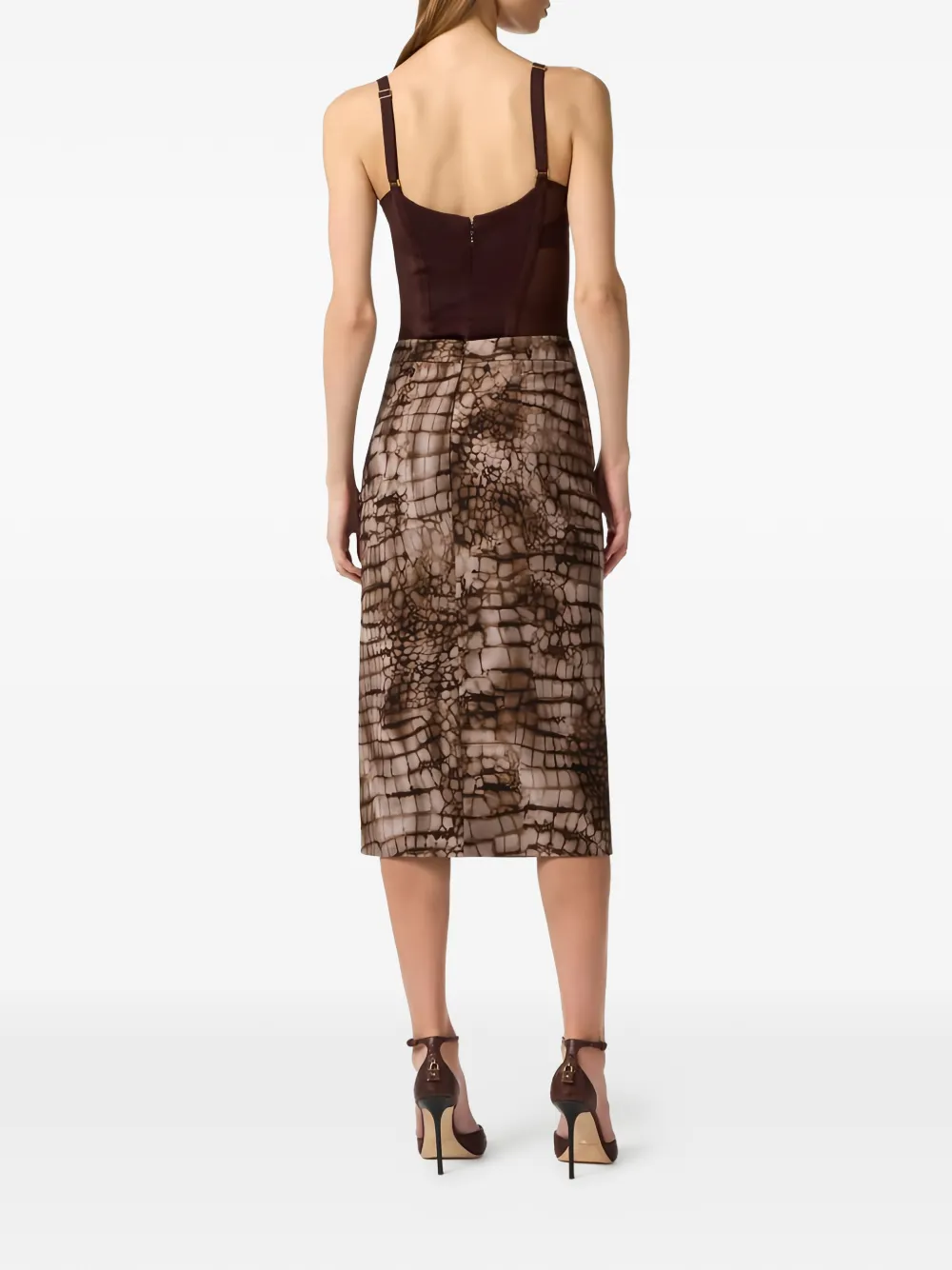  Elisabetta Franchi Alligator-patterned Midi Skirt - Brown 