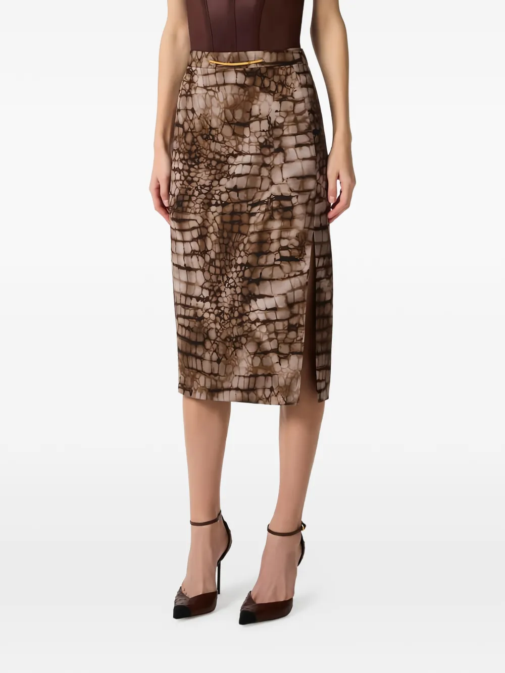 Elisabetta Franchi Midi-rok met alligatorpatroon Bruin