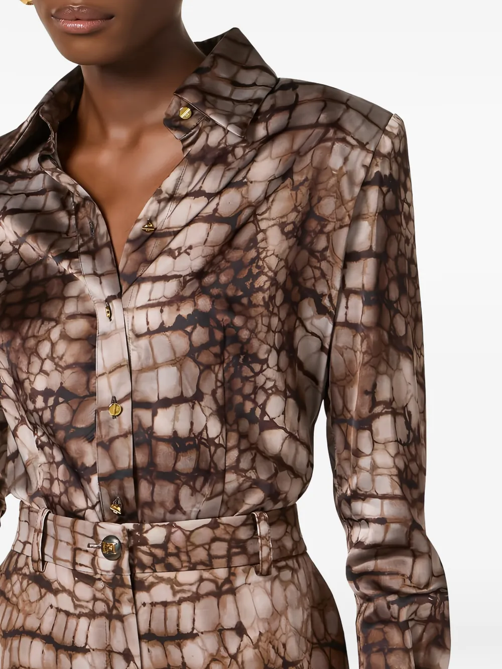 Elisabetta Franchi Blouse met alligatorprint Bruin