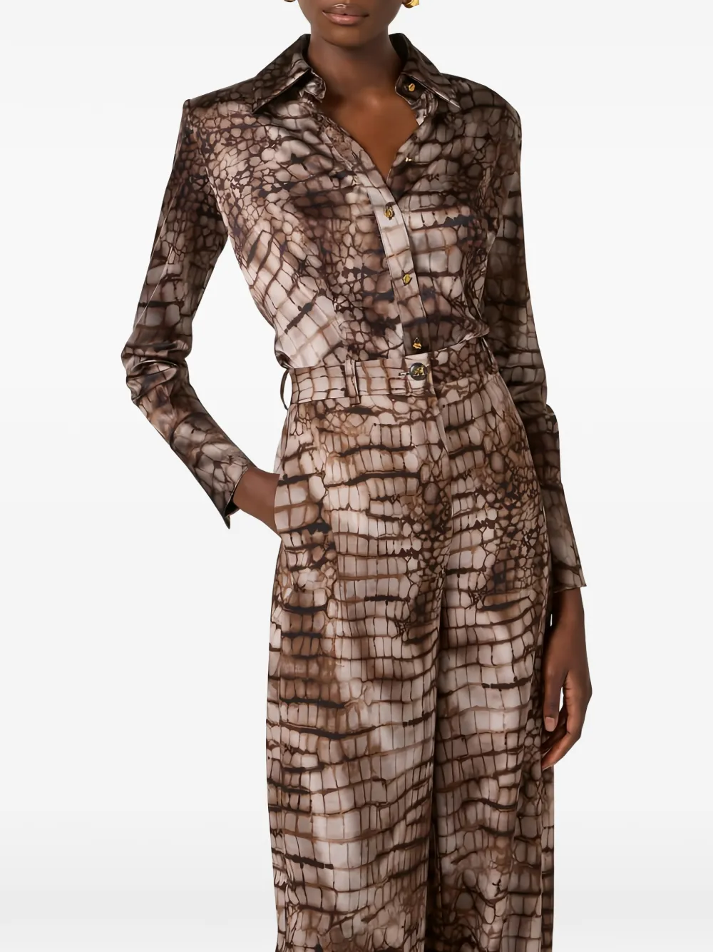 Elisabetta Franchi Blouse met alligatorprint Bruin