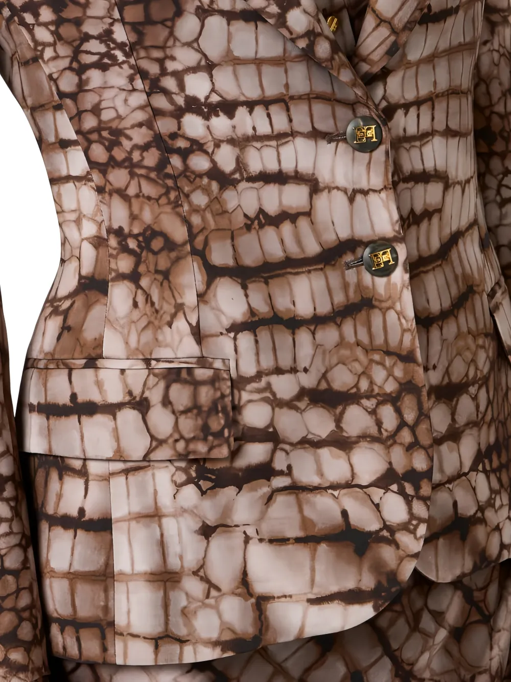 Elisabetta Franchi Jack met enkele rij knopen en print Bruin