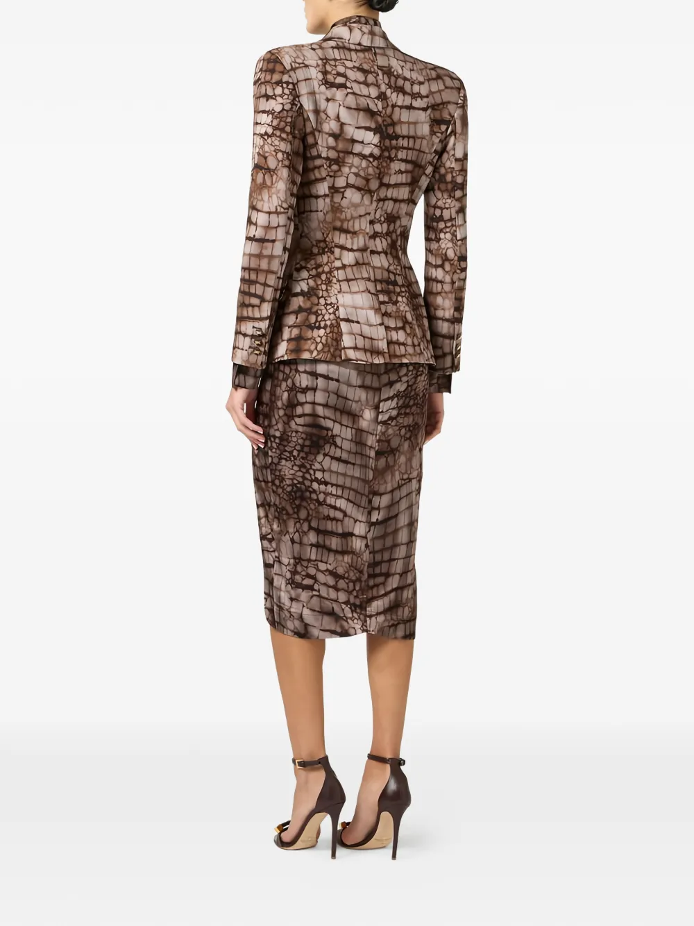  Elisabetta Franchi Alligator-print Single-breasted Jacket - Brown 