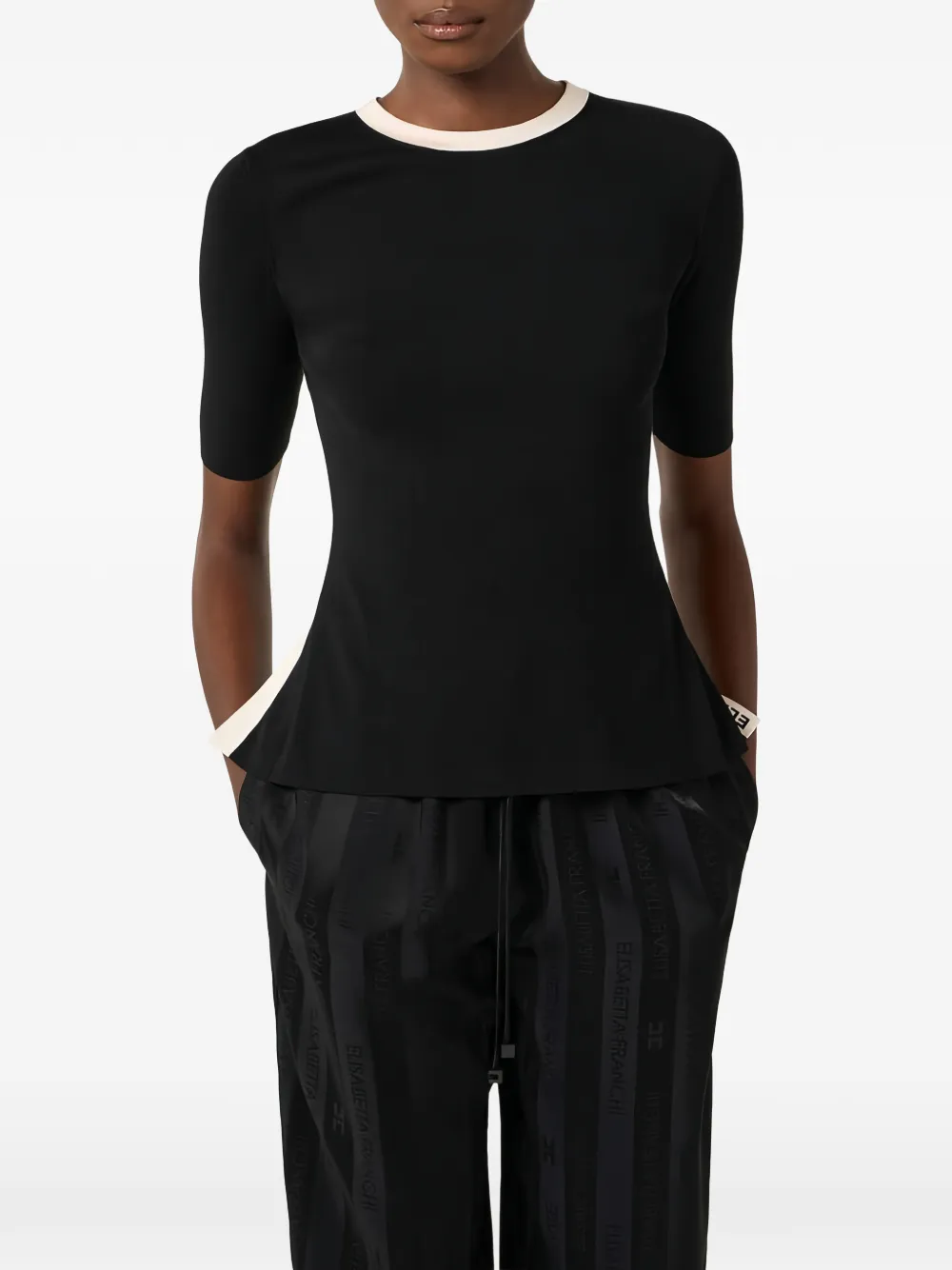 Crew-Neck Tie-Fastening Top