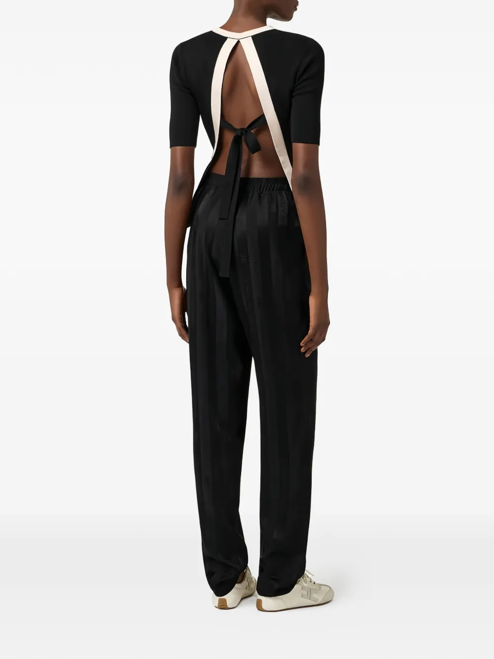 Crew-Neck Tie-Fastening Top