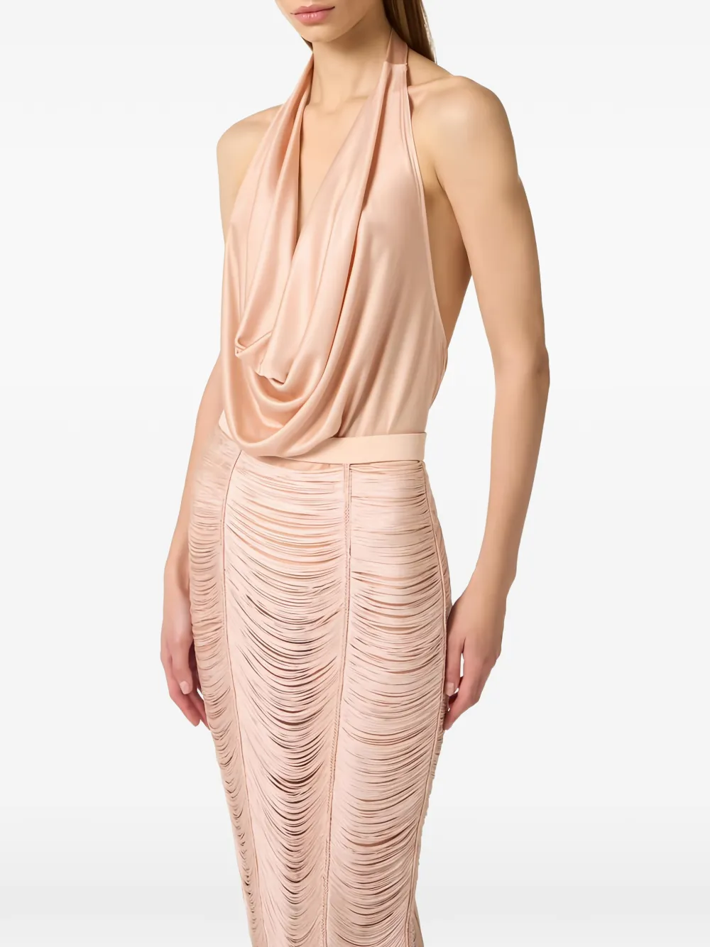 Elisabetta Franchi Gedrapeerde top met halternek Beige