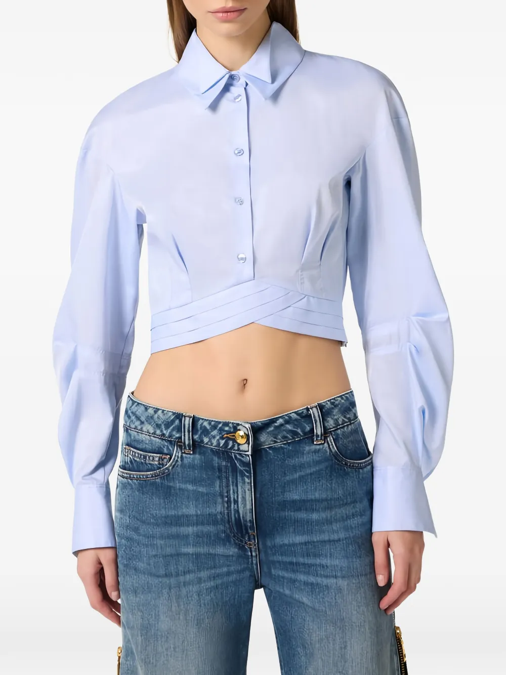 Elisabetta Franchi Cropped blouse met dubbele kraag Blauw