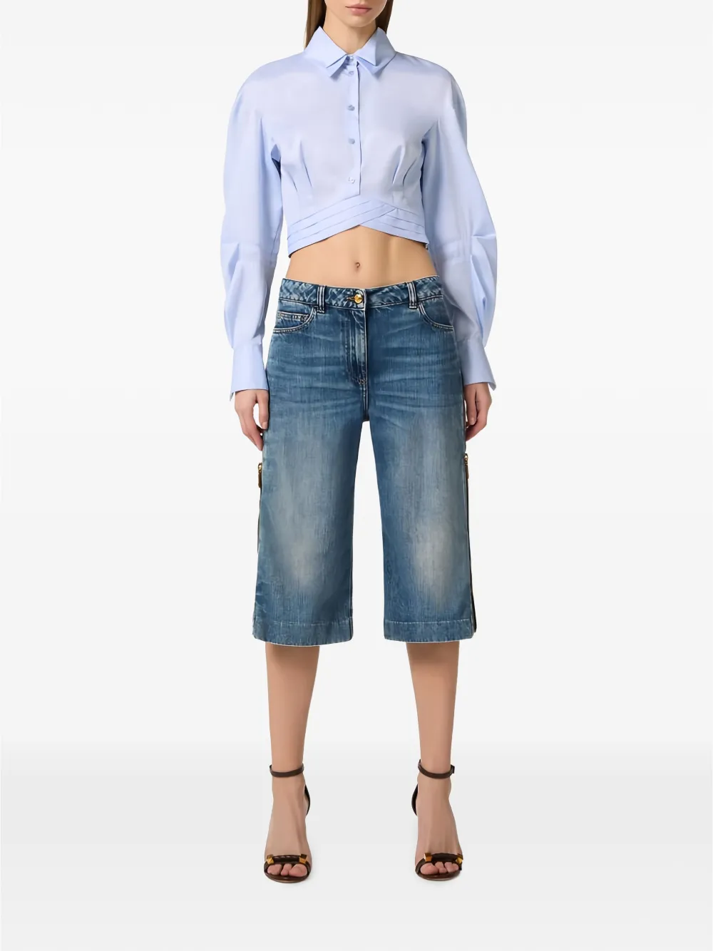 Elisabetta Franchi Cropped blouse met dubbele kraag Blauw