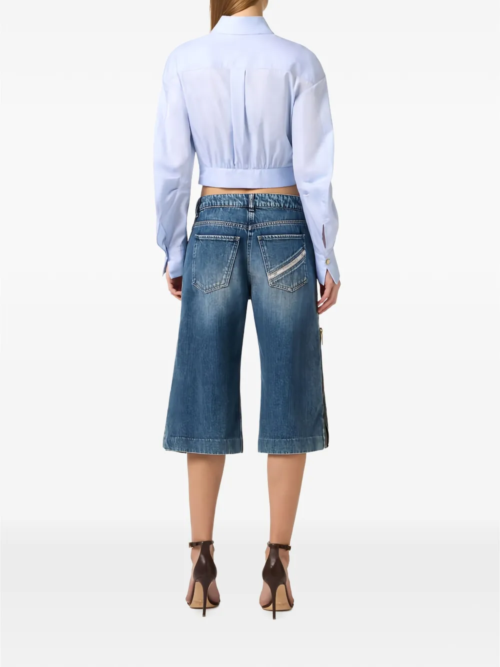 Elisabetta Franchi Cropped blouse met dubbele kraag Blauw