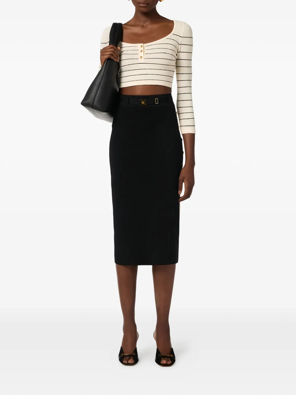 Elisabetta Franchi knit side-slit midi skirt - Zwart