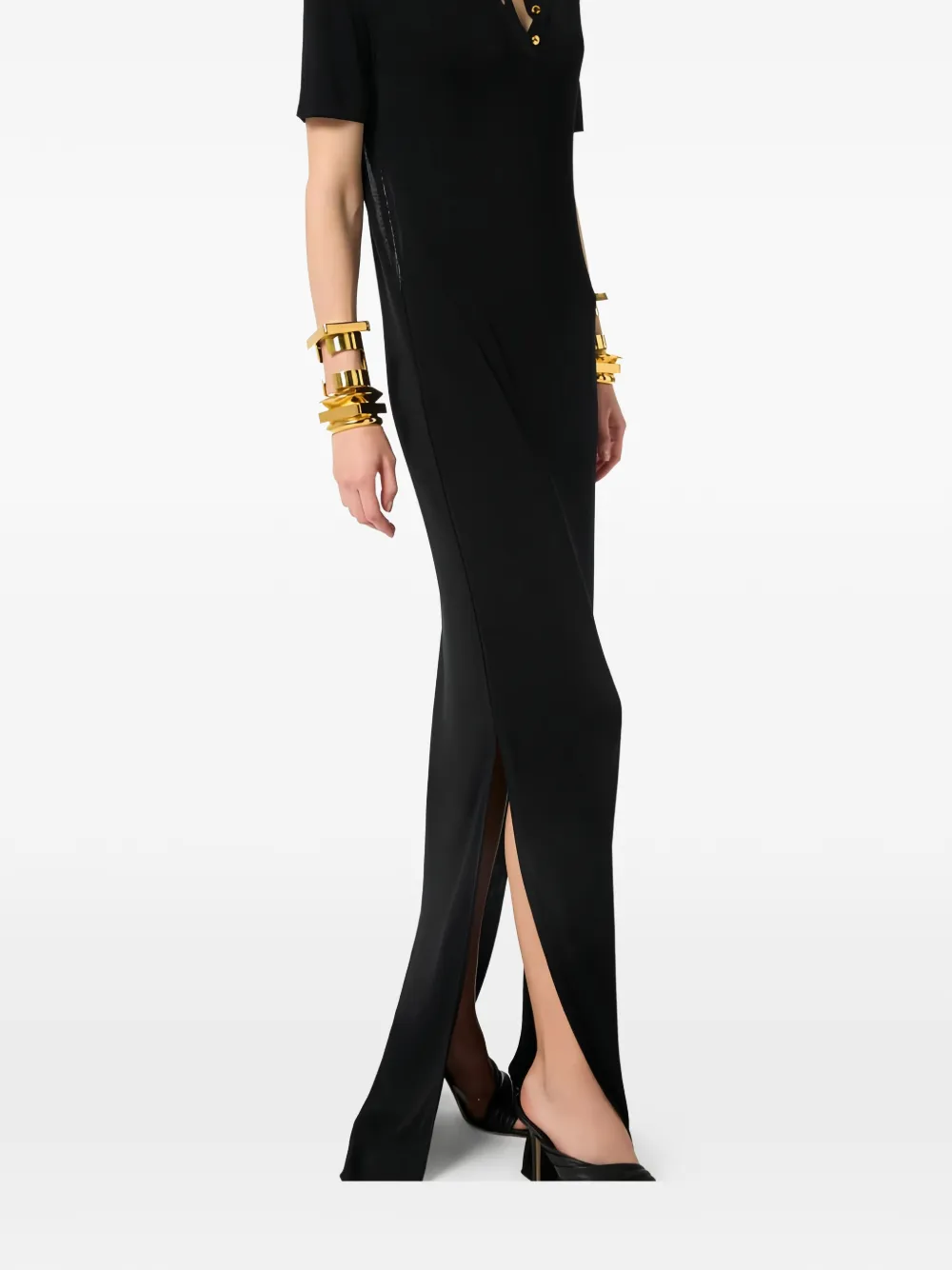Polo-Shirt Cut-Out Knit Maxi Dress