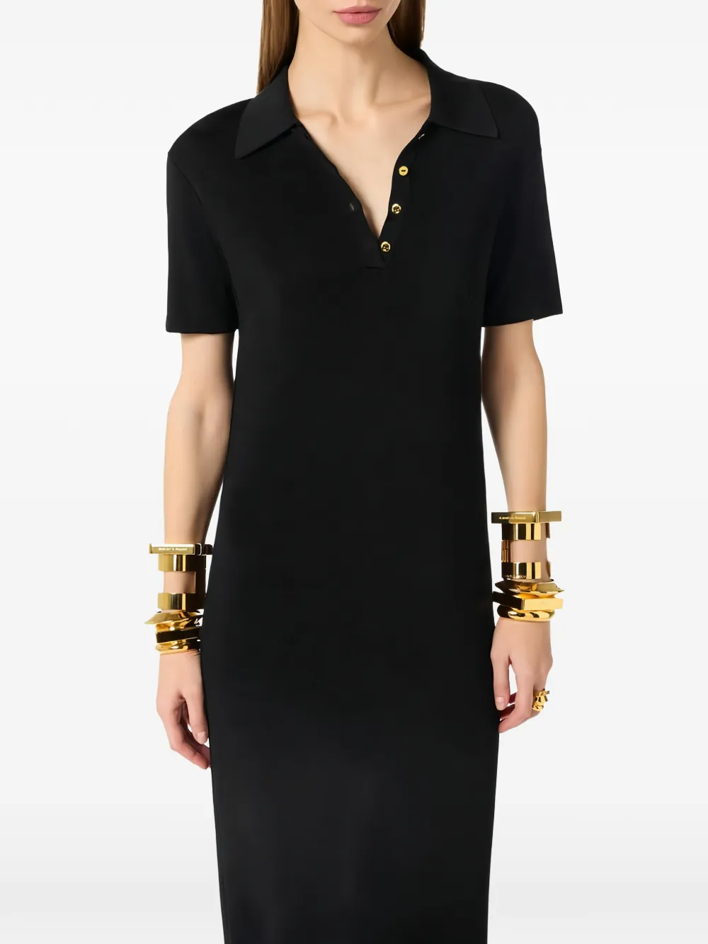 Polo-Shirt Cut-Out Knit Maxi Dress