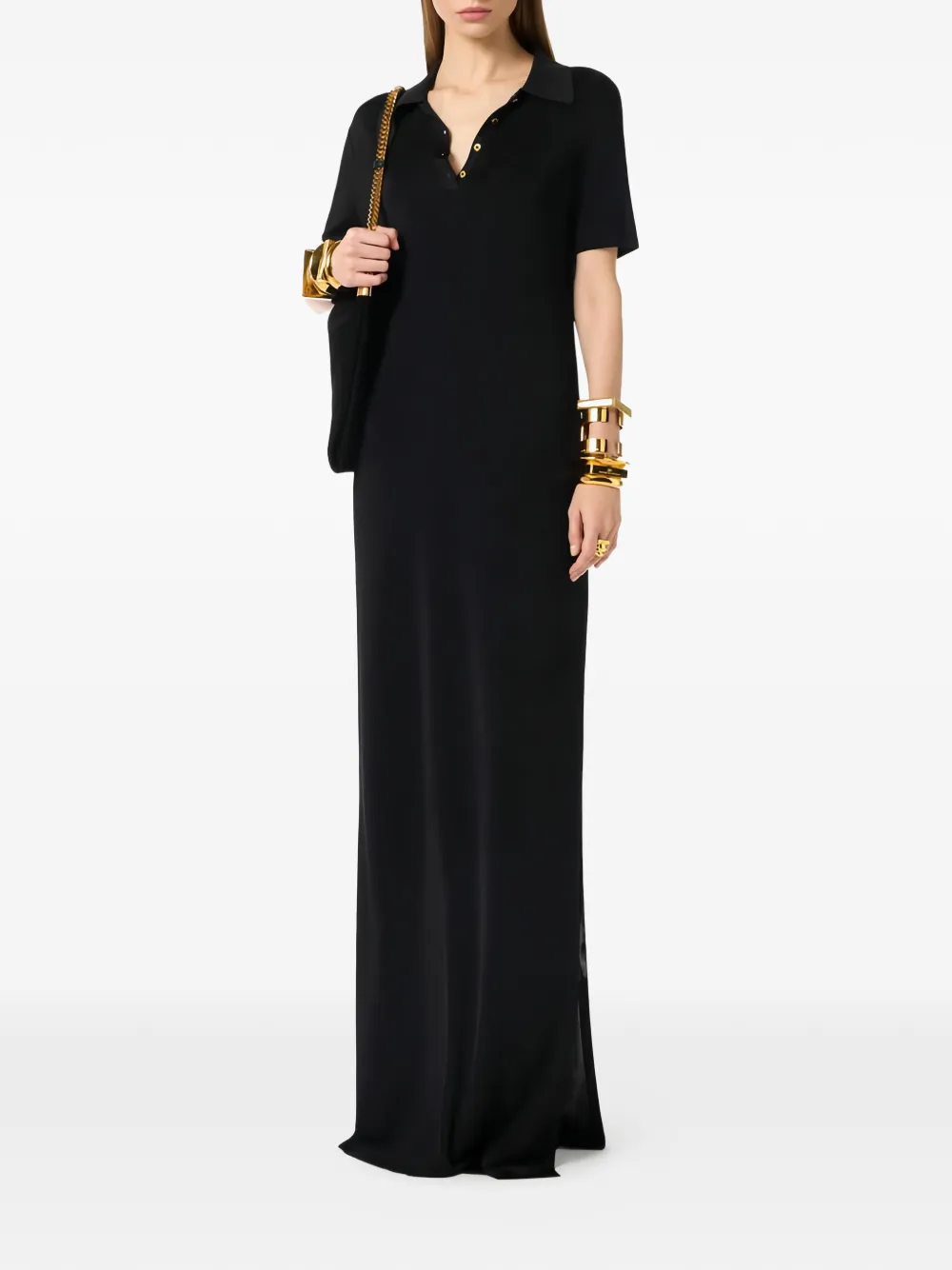 Elisabetta Franchi polo-shirt cut-out knit maxi dress - Zwart