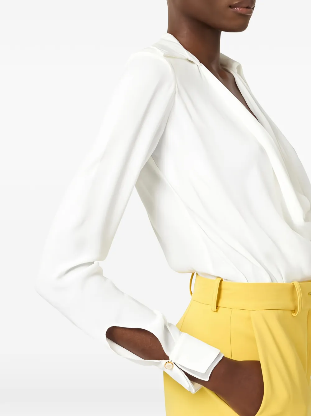 Elisabetta Franchi draped-collar long-sleeves bodysuit - Wit