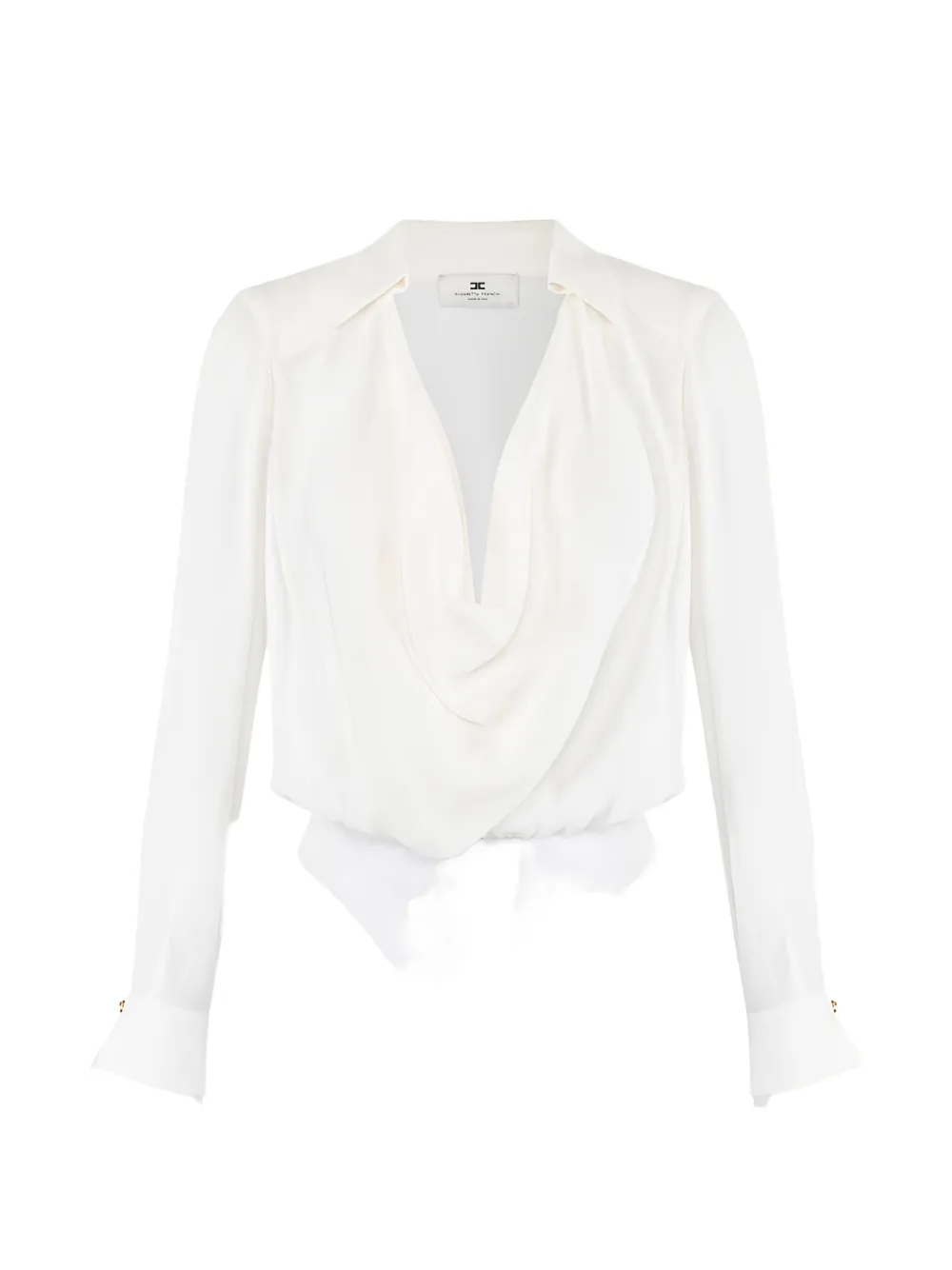 Elisabetta Franchi draped-collar long-sleeves bodysuit - White