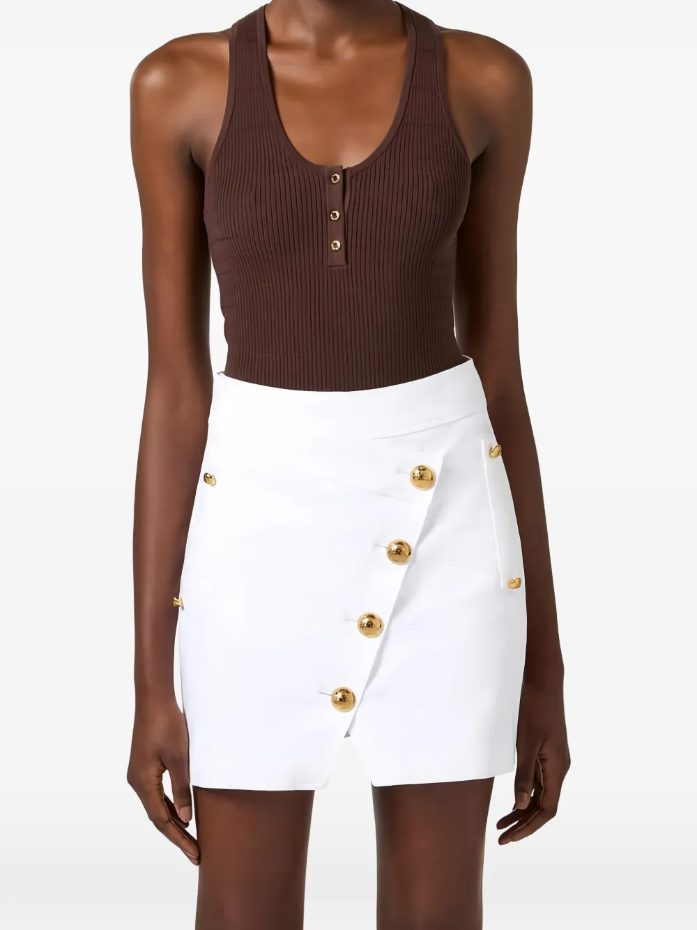 Elisabetta Franchi Gebreide top met knopen Bruin